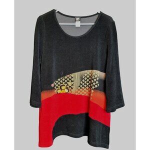 Vintage Gumps San Francisco Japanese Print Tunic Colorblock Red Black Oversize